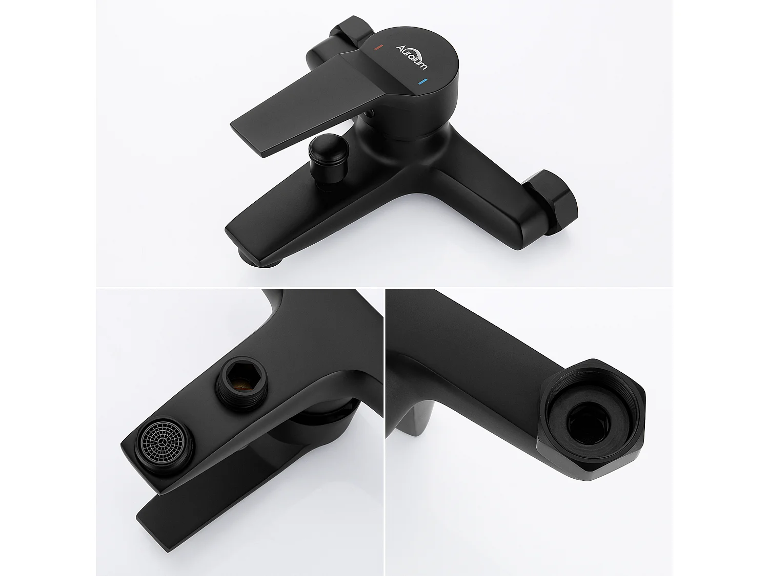 Mezclador Bañera Negro, Grifo Bañera con Ducha 5 Jets/Flexible de Ducha (1.5m) SuPport, Mezclador monomando Ducha de pared