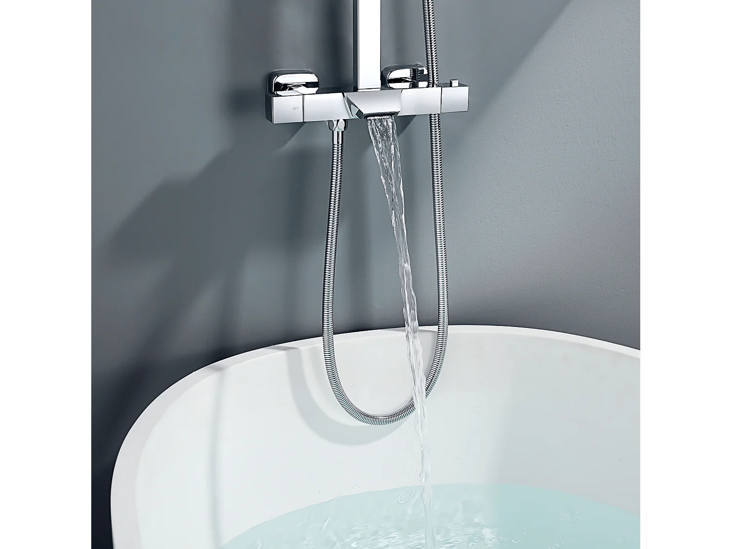 AURALUM MAX Thermostat-Duschsäule, höhenverstellbar, Messing-Duschsystem, 3 Duschmodi, wandmontiertes Duschset, Chrom