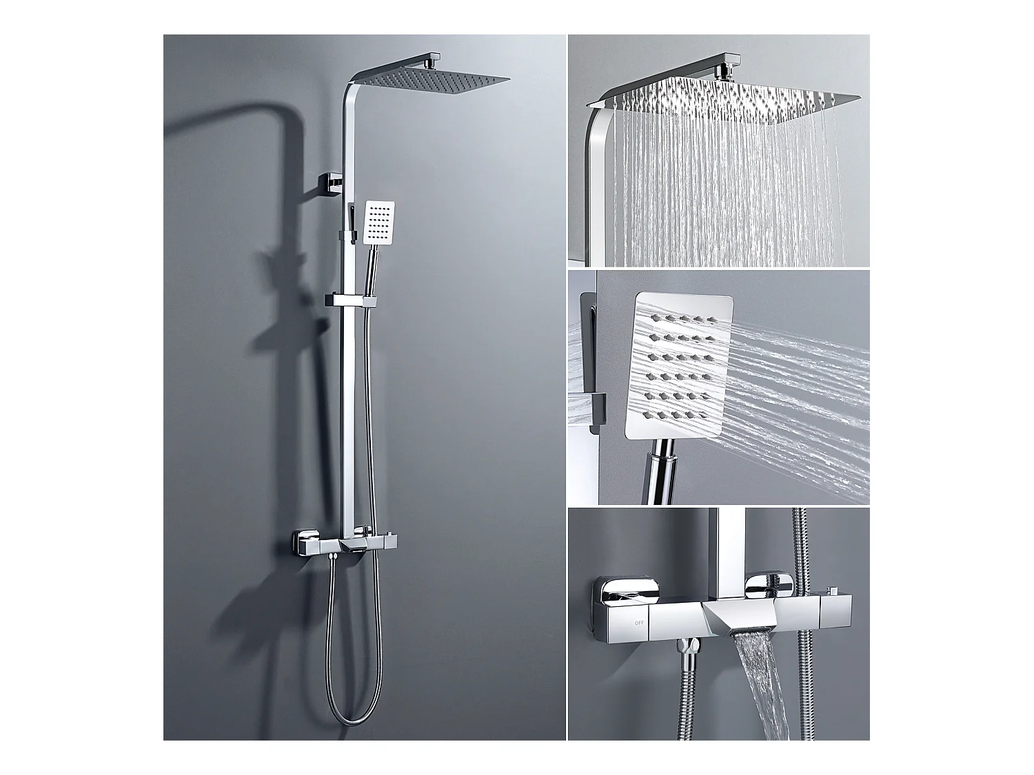 AURALUM MAX  Colonne de Douche Thermostatique,Réglable en Hauteur,Système de douche en Laiton,3 Modes de Douche,Ensemble de Douche Mural,Chromé