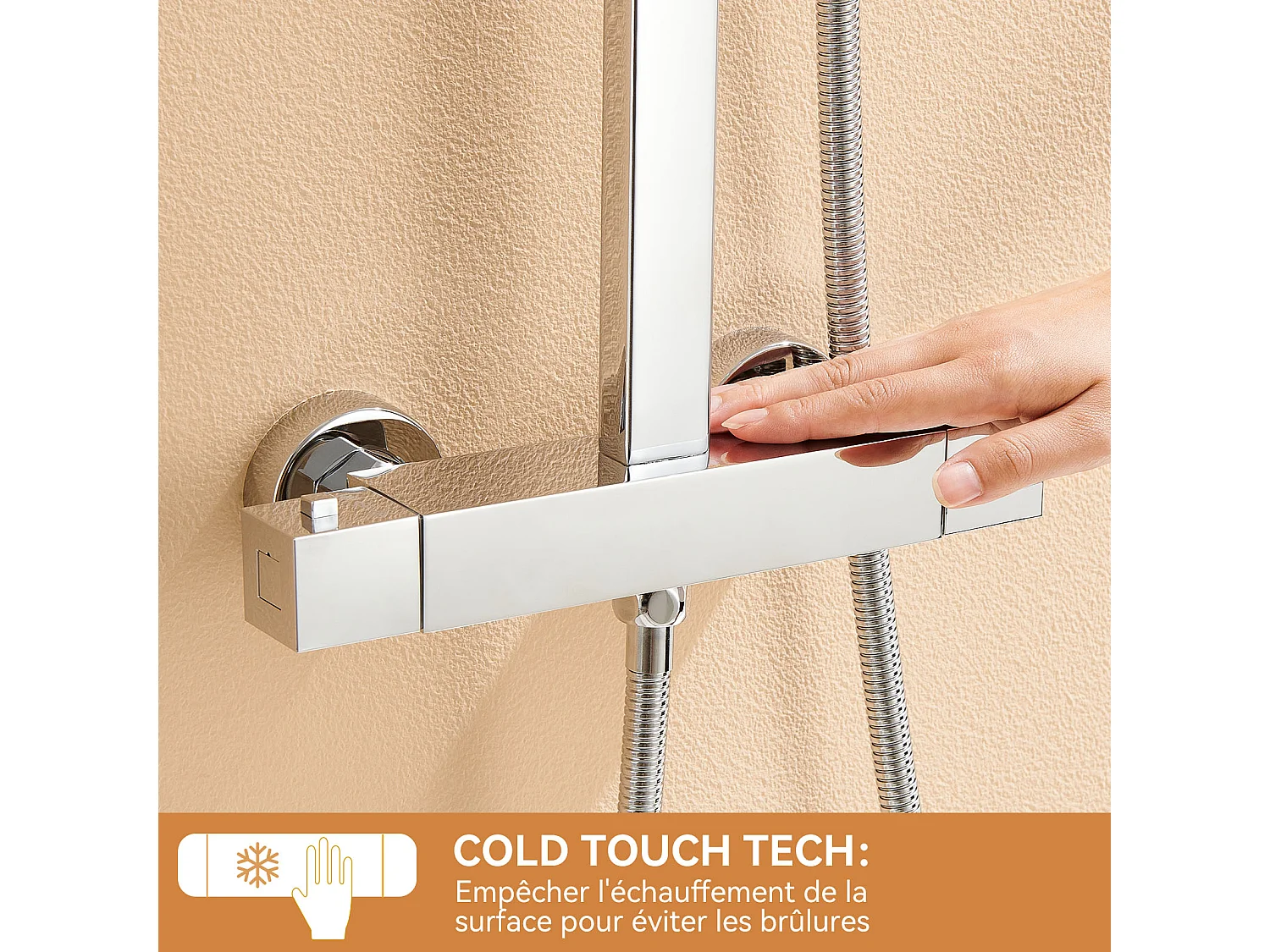 AURALUM MAX Columna DuchaTermostática 2 Funciones Conjunto Ducha Termostato,Cabeza Ducha 12 pulgadas,Sistema Ducha,Altura Ajustable 96-130cm,Cromado