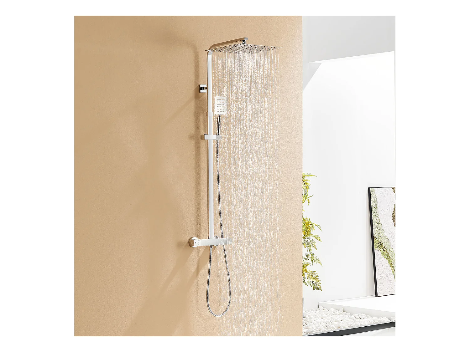 AURALUM MAX Colonne DoucheThermostatique 2 Fonctions Ensemble Douche Thermostat,Tête douche 12 pouces,Système Douche,Hauteur Réglable 96-130cm,Chromé