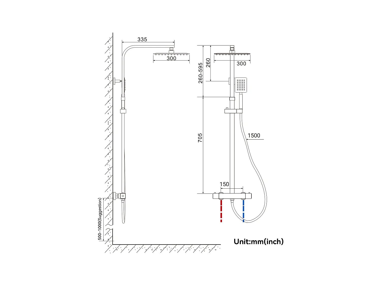 AURALUM MAX Colonne DoucheThermostatique 2 Fonctions Ensemble Douche Thermostat,Tête douche 12 pouces,Système Douche,Hauteur Réglable 96-130cm,Chromé