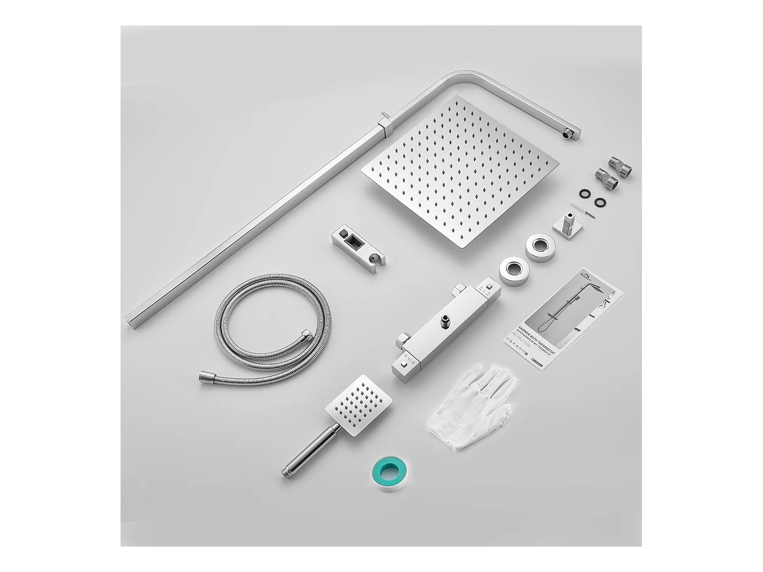 AURALUM MAX Colonne DoucheThermostatique 2 Fonctions Ensemble Douche Thermostat,Tête douche 12 pouces,Système Douche,Hauteur Réglable 96-130cm,Chromé