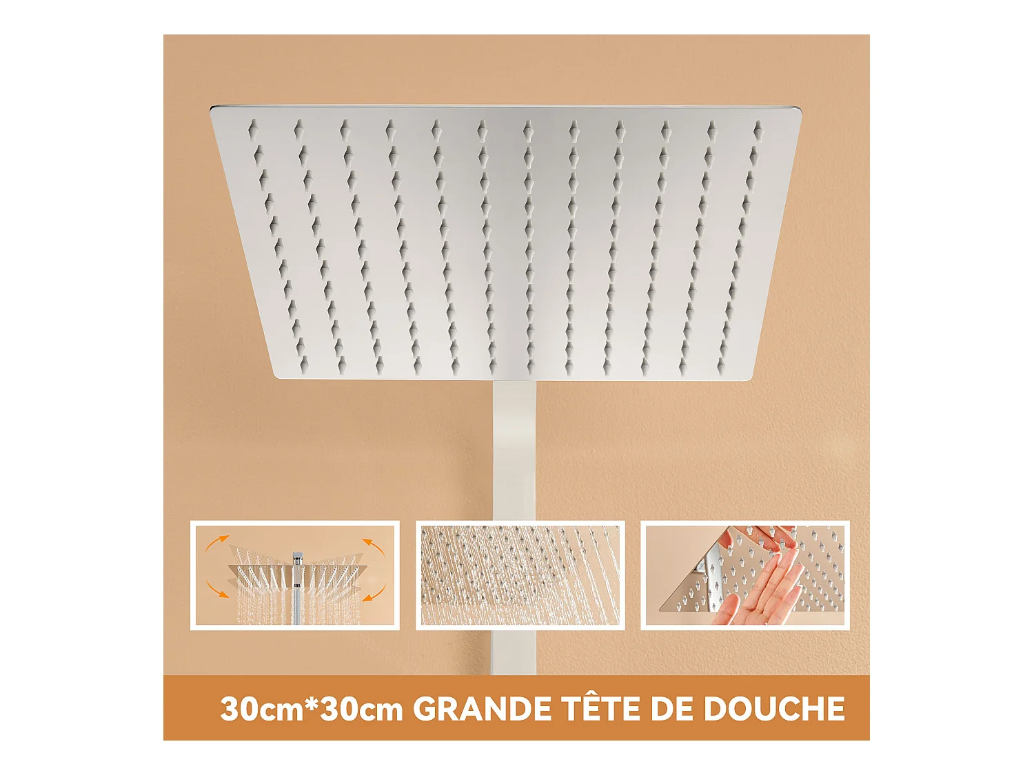 AURALUM MAX Colonne DoucheThermostatique 2 Fonctions Ensemble Douche Thermostat,Tête douche 12 pouces,Système Douche,Hauteur Réglable 96-130cm,Chromé