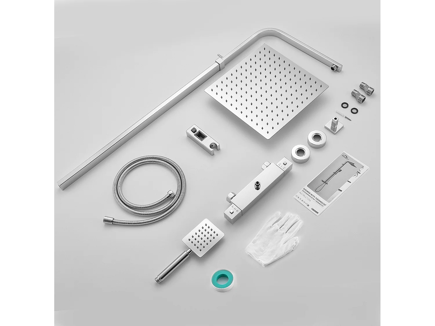 AURALUM MAX Thermostat-Duschsäule, 2 Funktionen, Thermostat-Duschset, 12-Zoll-Duschkopf, Duschsystem, einstellbare Höhe 96–130 cm, Chrom