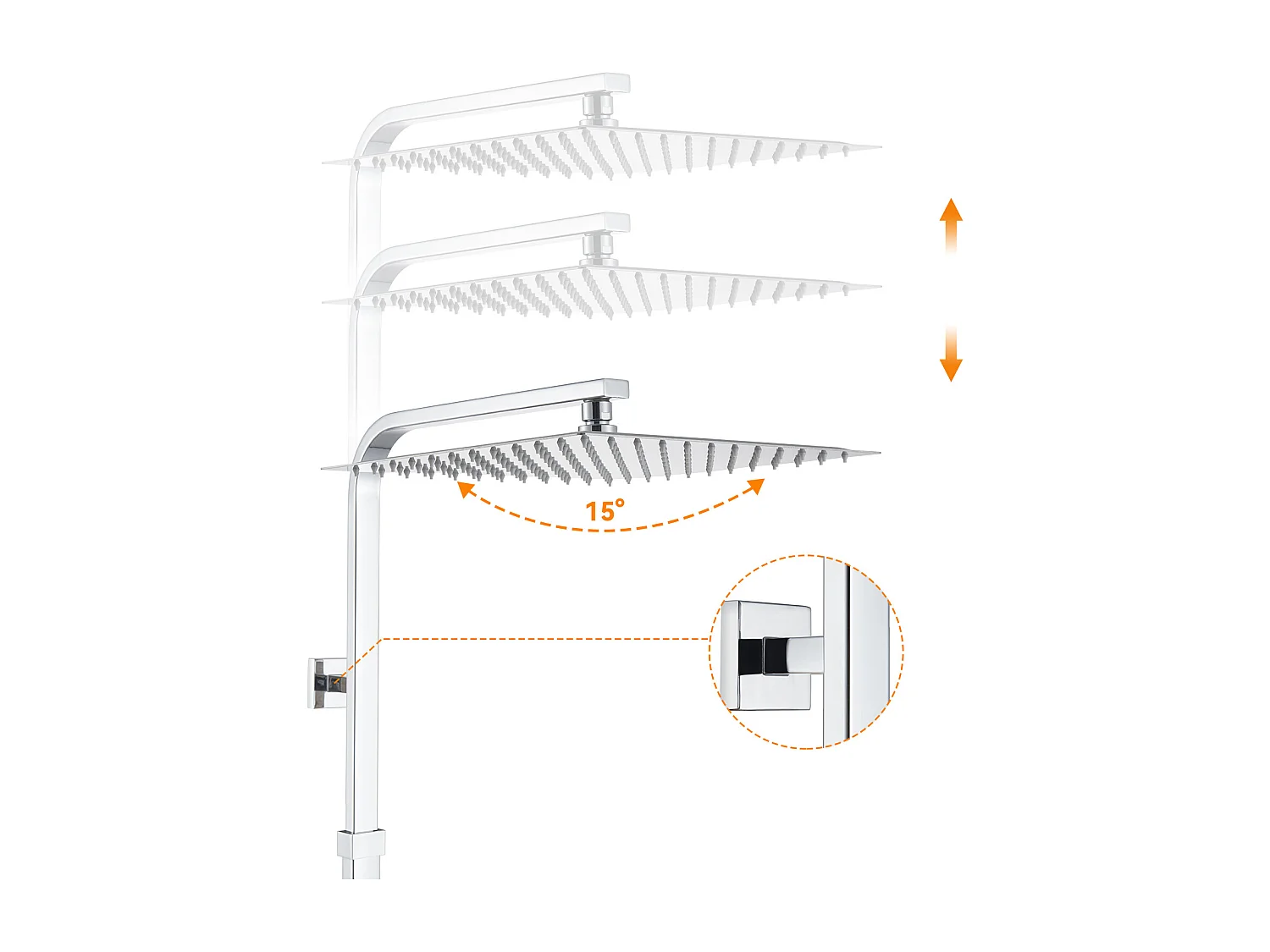 AURALUM MAX Thermostat-Duschsäule, 2 Funktionen, Thermostat-Duschset, 12-Zoll-Duschkopf, Duschsystem, einstellbare Höhe 96–130 cm, Chrom