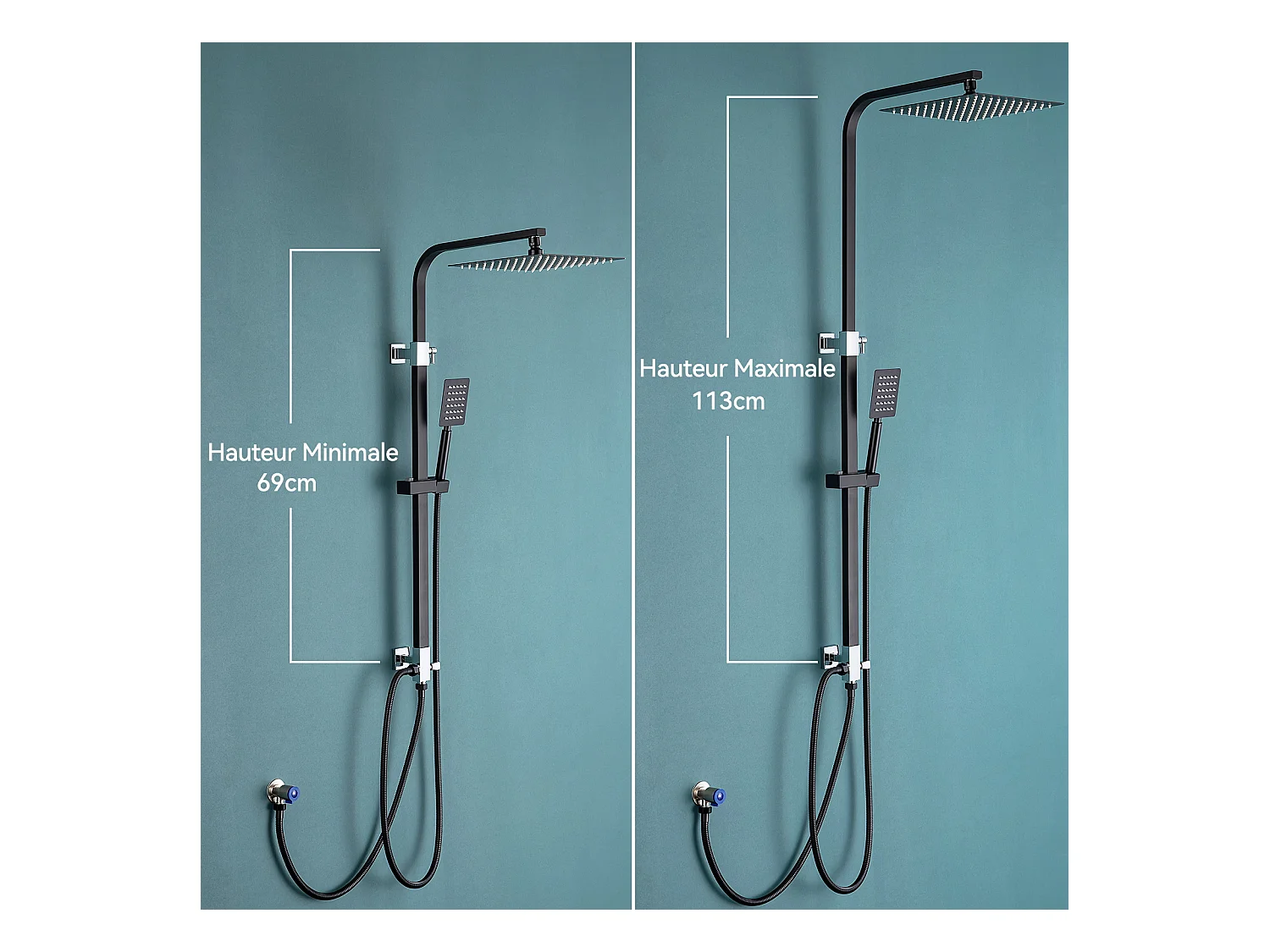 Douchekolom Zwart Zonder Mengkraan,690-1130 mm In Hoogte Verstelbaar+Handdoekhouder Badkamer Zelfklevend/Boren, Handdoekstangen Wandmontage, Zwart