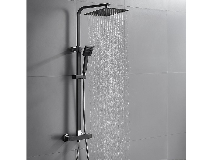 Colonne De Douche Thermostatique Noir Ensemble De Douche Avec Douchette Trois Fonctions Syst Me De Douche Robinetterie En Laiton
