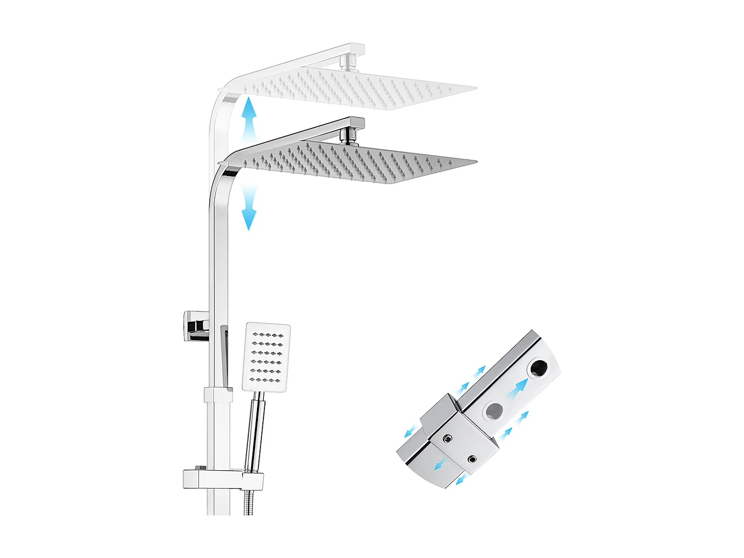AURALUM MAX Verchroomde thermostatische douchekolom, 3 functies doucheset metEc 30 * 20cm Hoofddouche,Douchekop,Waterval Douchemengkraan