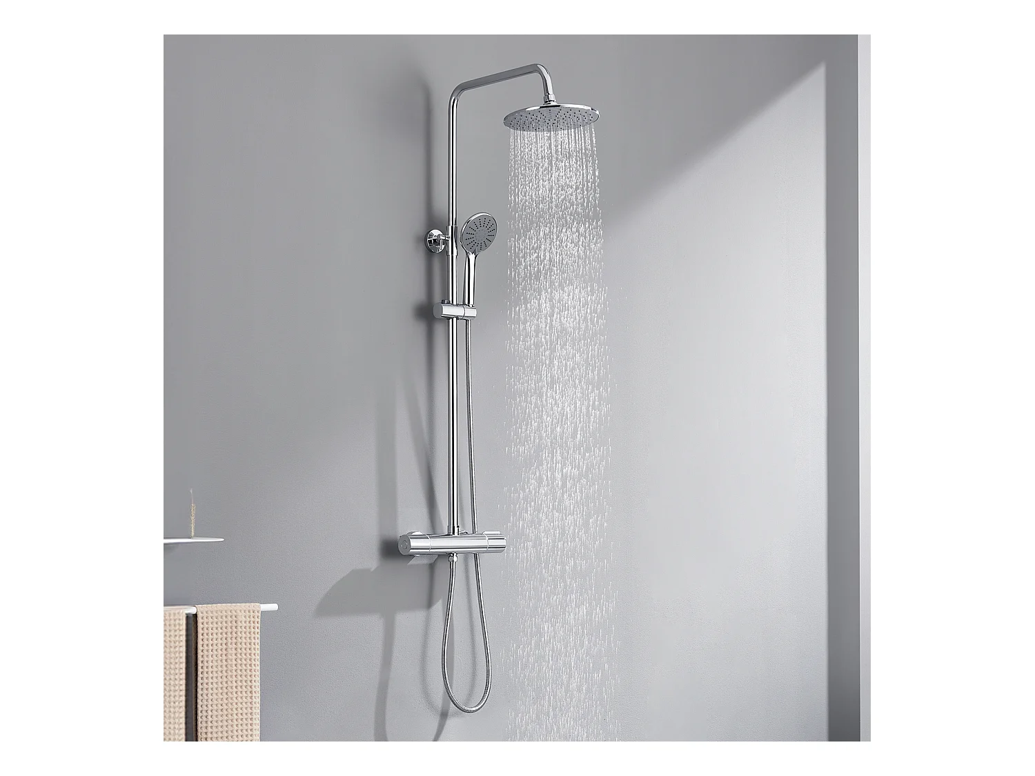 Colonne de Douche Thermostatique Chromé Ensemble Douche avec Douchette à Mains 3 Jets d'Eau Système Douche Thermostatique Hauteur Réglable,EU Modèle