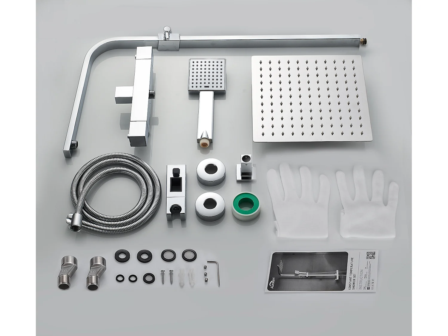 Conjunto de Ducha Termostática Cabezal de Ducha 10 Pulgadas Columna de Ducha Altura Ajustable Inox 304 con Manguera de Ducha Baño