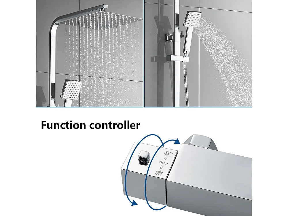 Conjunto de Ducha Termostática Cabezal de Ducha 10 Pulgadas Columna de Ducha Altura Ajustable Inox 304 con Manguera de Ducha Baño