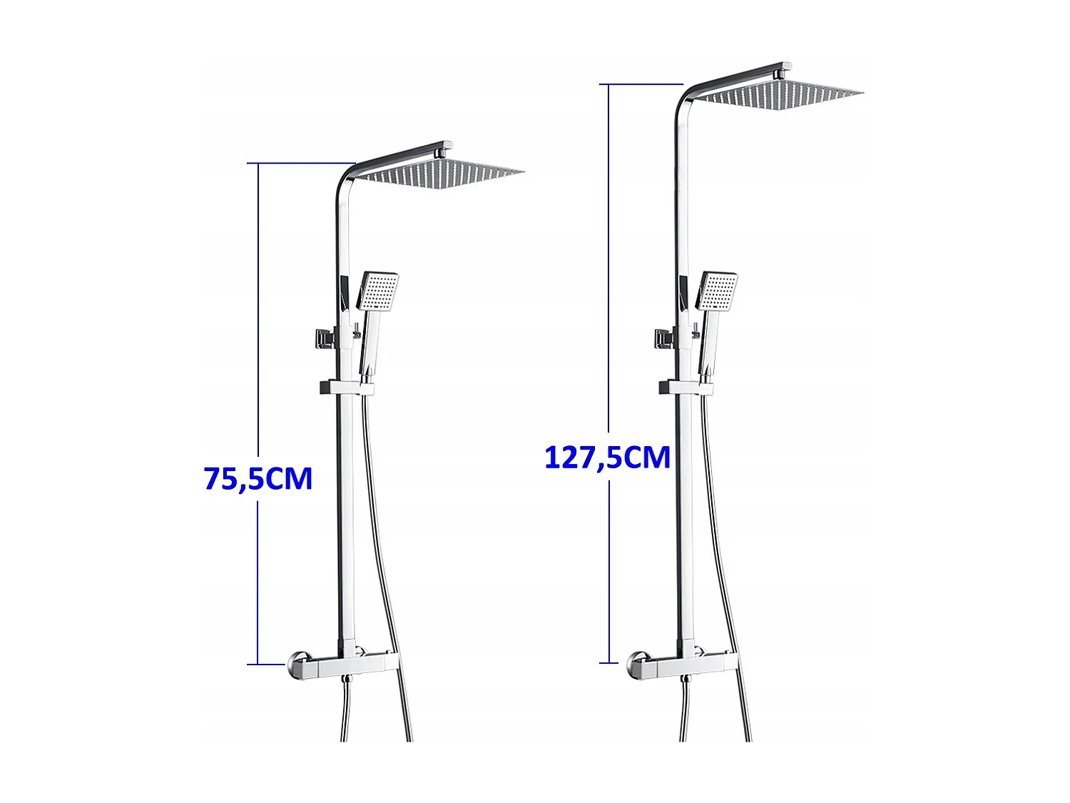 Ensemble de Douche Thermostatique Tête de Douche  10 Pouces Colonne de Douche Hauteur Réglable Inox 304 avec Tuyau de Douche Salle de Bain