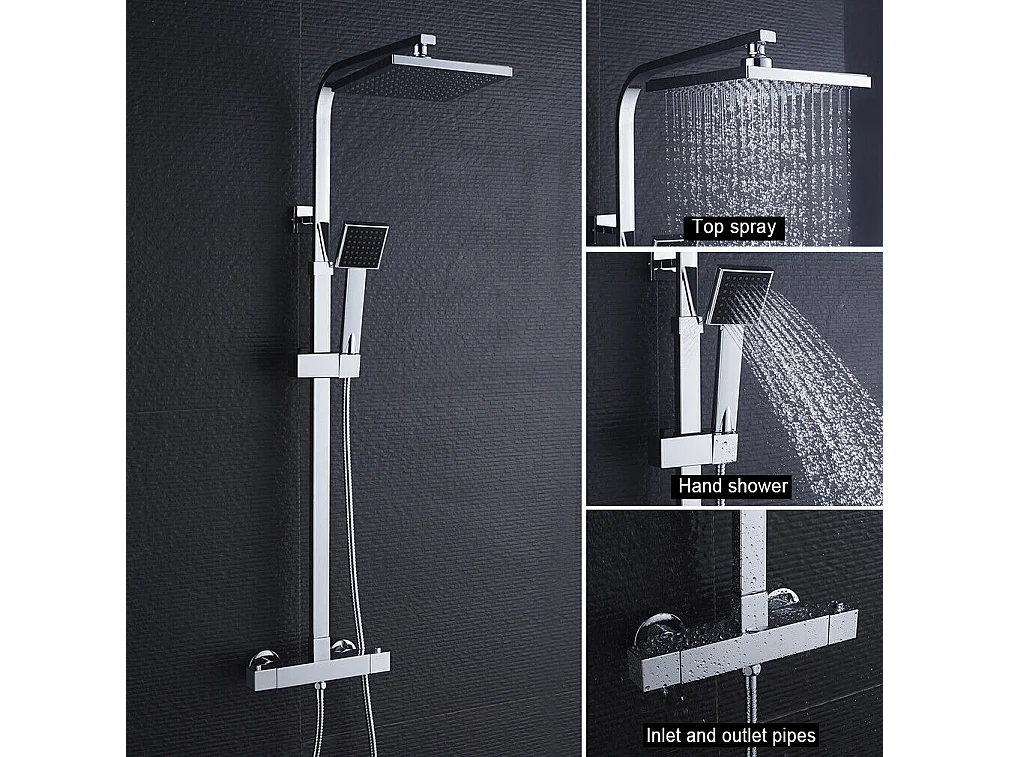 Sistema de Ducha Cuadrado Columna de Ducha con Mezclador Columna de DuchaHe Termostático Sistema de Ducha Cuerpo de Latón