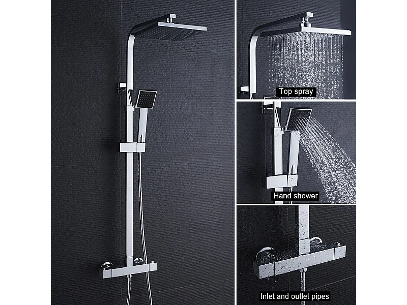 Système de Douche Carré Colonne de Douche avec Mitigeur Colonne de Douche Thermostatique  Système de Douche Corps en Laiton