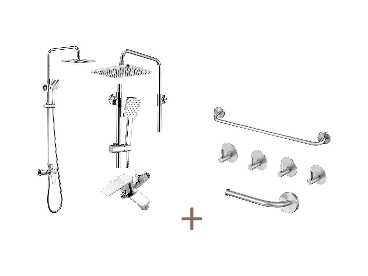 Auralum max Colonne de Douche Mécanique,Hauteur Réglable 90-1240mm Set Douche en Laiton Chromé+Ensemble Salle Bain Accessoire 6 Pièces,Inox,Brossé
