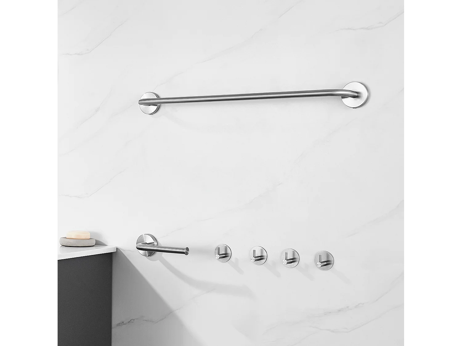 Auralum max Colonne de Douche Mécanique,Hauteur Réglable 90-1240mm Set Douche en Laiton Chromé+Ensemble Salle Bain Accessoire 6 Pièces,Inox,Brossé
