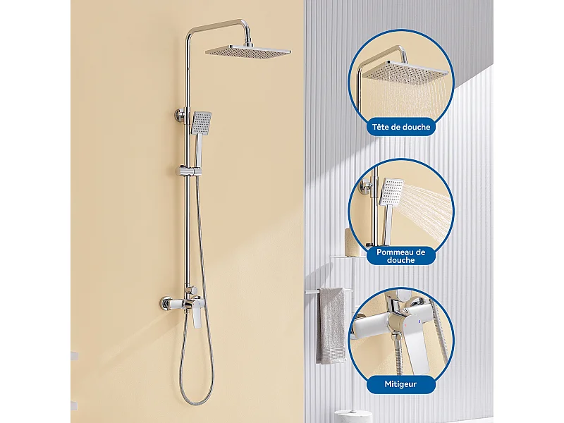 Colonna Doccia Meccanica, Altezza Regolabile 90-1240mm Colonna Doccia Meccanica Kit Set Doccia in Ottone Cromato Solido