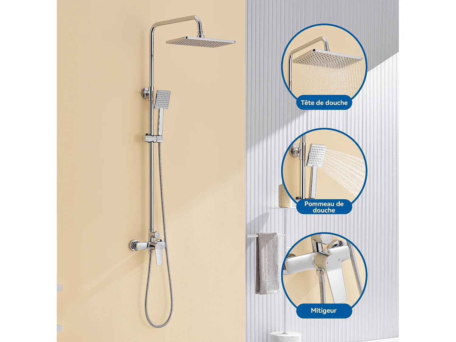 Colonna Doccia Meccanica, Altezza Regolabile 90-1240mm Colonna Doccia Meccanica Kit Set Doccia in Ottone Cromato Solido