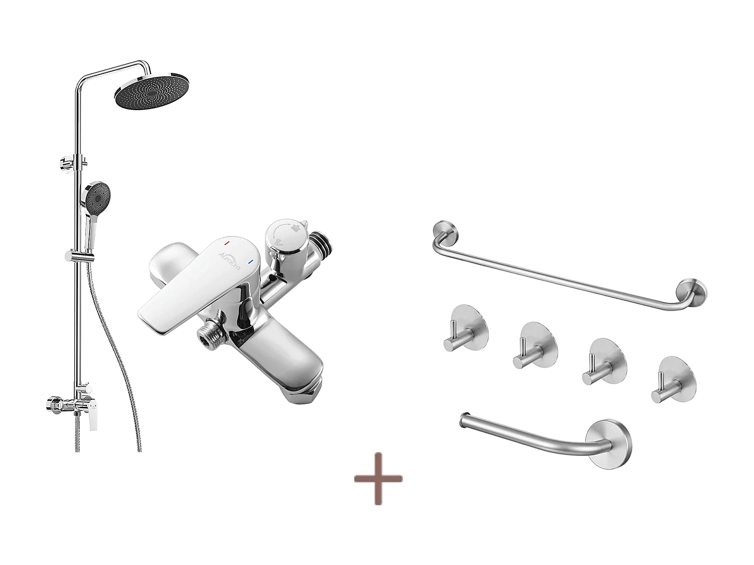 colonna doccia Cromato,con Miscelatore,Regolabile Altezza 103-139 cm,con Doccetta 3 Getti+Set Bagno Accessorio 6 Pezzi,Acciaio Inox,Spazzolato