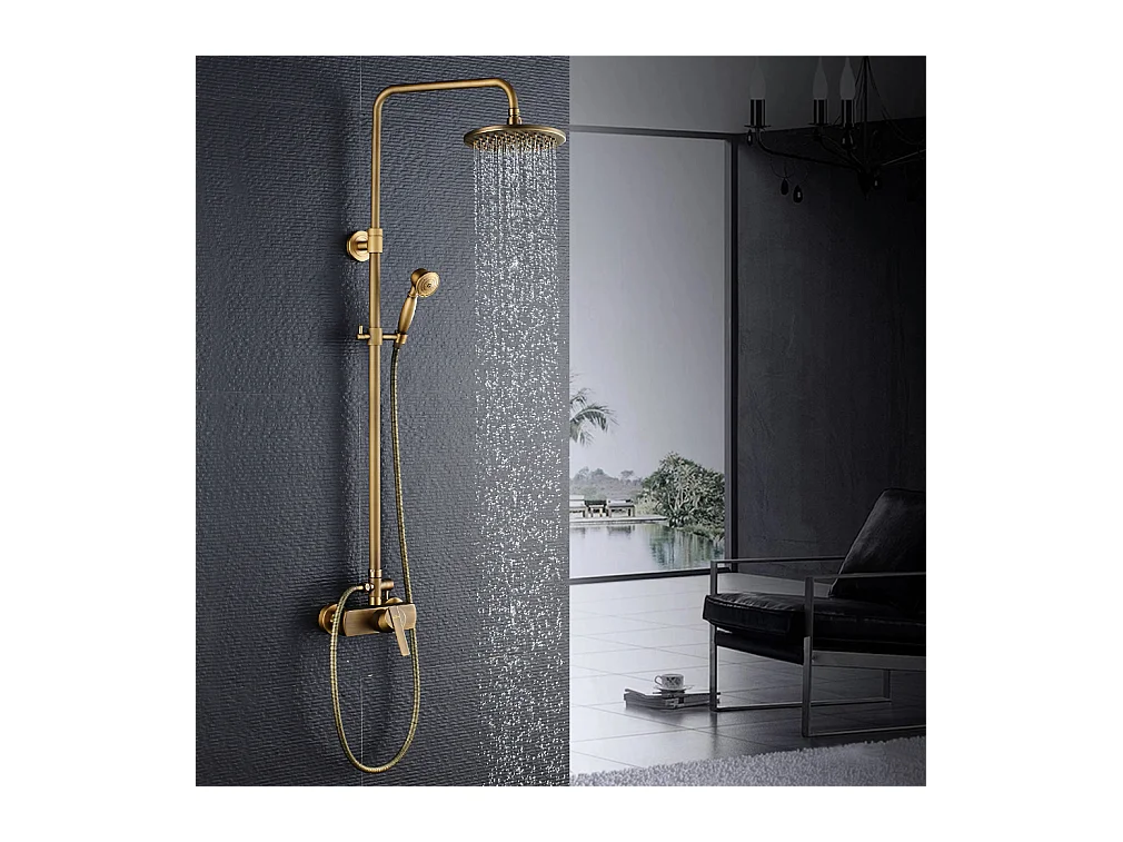 Colonne de douche en laiton Bronze Rétro,Ensemble de Douche avec  Mitigeur Mécanique, Système de Douche Hauteur Réglable pour Salle de Bain