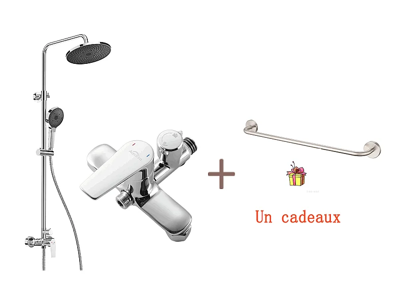 Colonna doccia cromata, conMiscelatore, regolabile in altezza 103-139 cm, con doccetta 3 getti+60cm Porta asciugamani Bagno Autoadesivo/Foratura