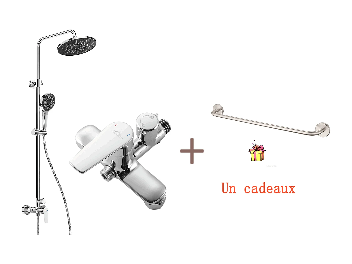 Colonne de Douche Chromé,avec Mitigeur,Réglable en Hauteur 103-139 cm,avec Douchette 3 Jets+60cm Porte-Serviettes Salle Bain Auto-adhésif/Perçage