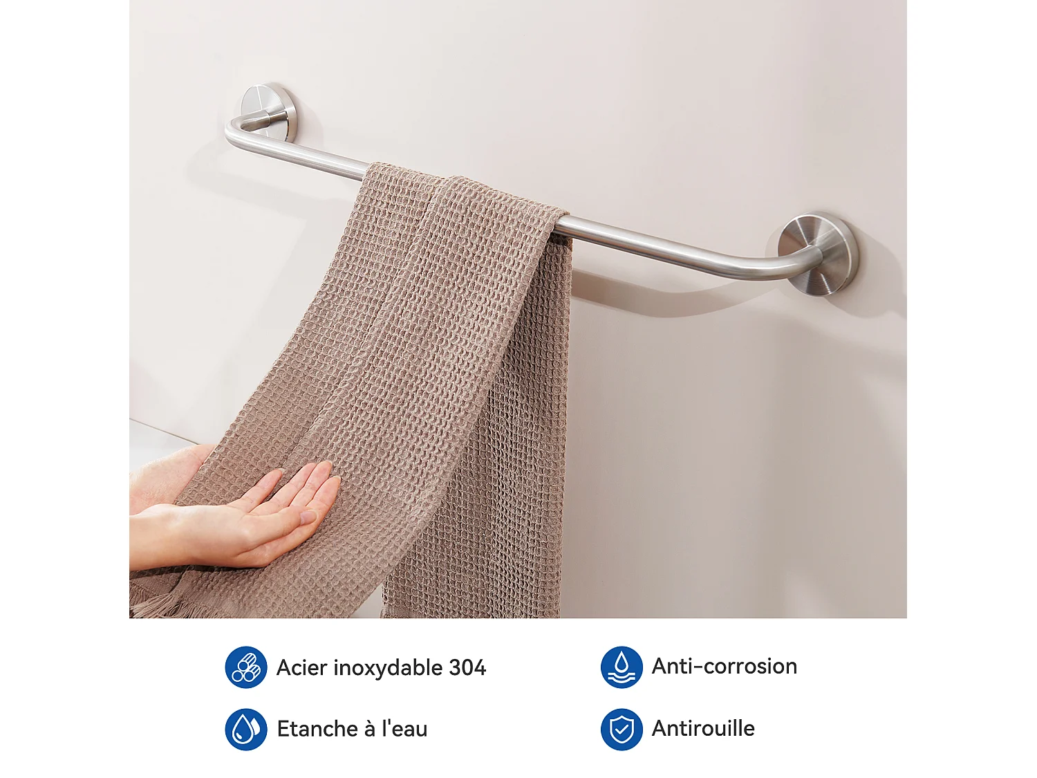 Colonne de Douche Chromé,avec Mitigeur,Réglable en Hauteur 103-139 cm,avec Douchette 3 Jets+60cm Porte-Serviettes Salle Bain Auto-adhésif/Perçage