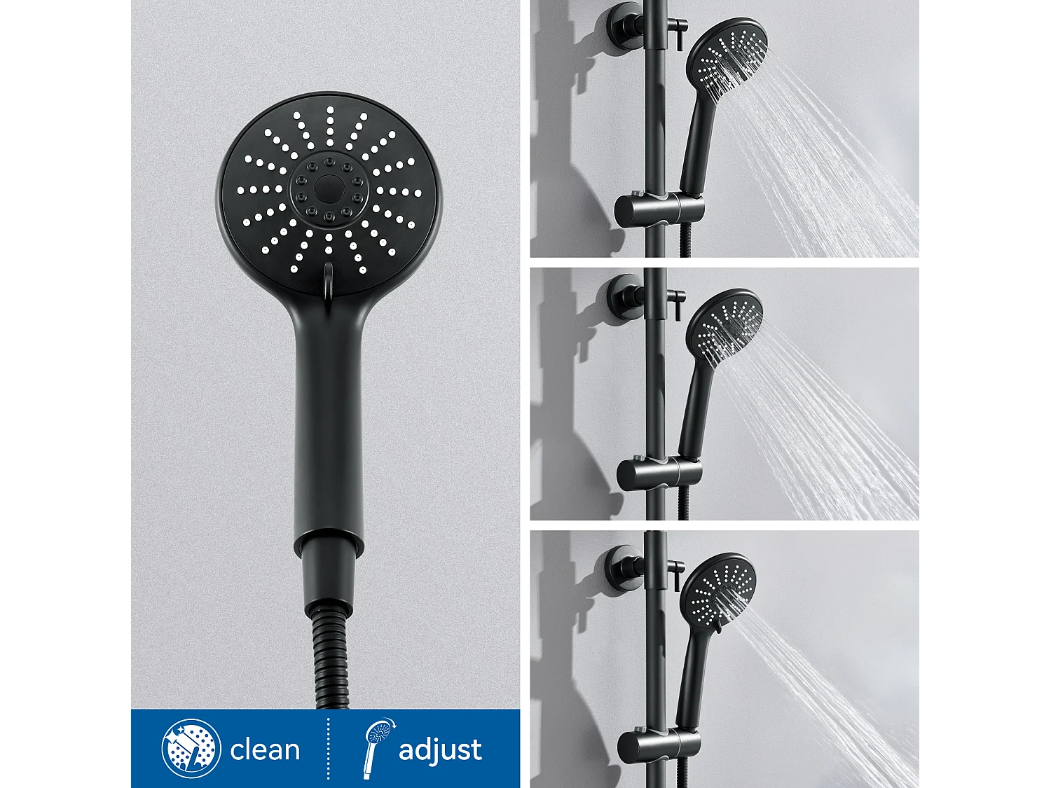 Colonne Douche Thermostatique Noir avec Mitigeur Thermostatique de 38°C,Colonne Douche Réglable Hauteur,Tête Douche/Pommeau à Main 3 Jets