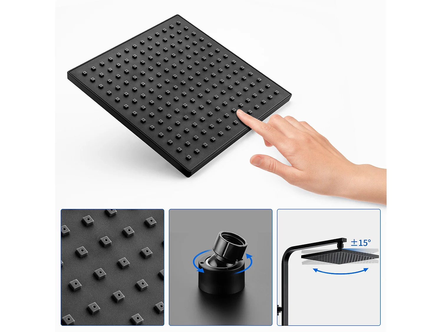 Columna de Ducha Termostática Negro,Altura Ajustable Conjunto Ducha con 2 Funciones con MezcladorTermostático,SistemaDucha Lluvia Cuarto Baño