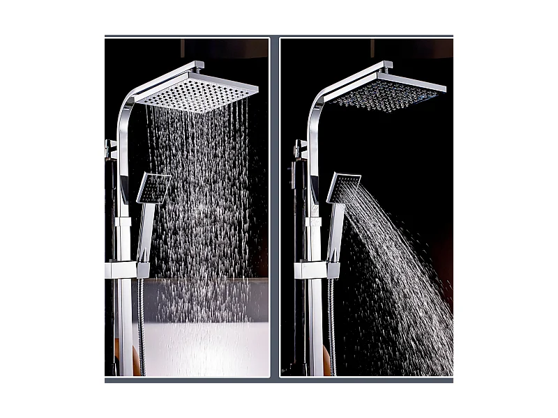 Thermostatisches Duschsäulensystem, höhenverstellbares Duschset mit Handbrause/quadratischer Kopfbrause, 38 °C, Verbrühschutz, Chrom