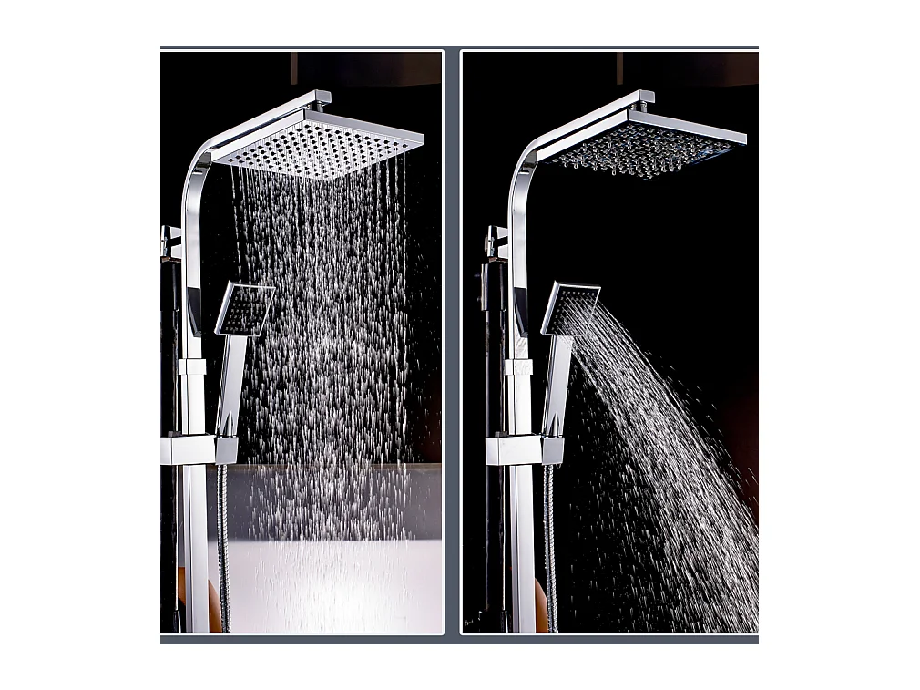 Colonne de Douche Thermostatique Système,Hauteur Réglable Ensemble de Douche avec Douche à Main/Douche à Tête Carrée,38°C Anti-BrûLure,Chrome
