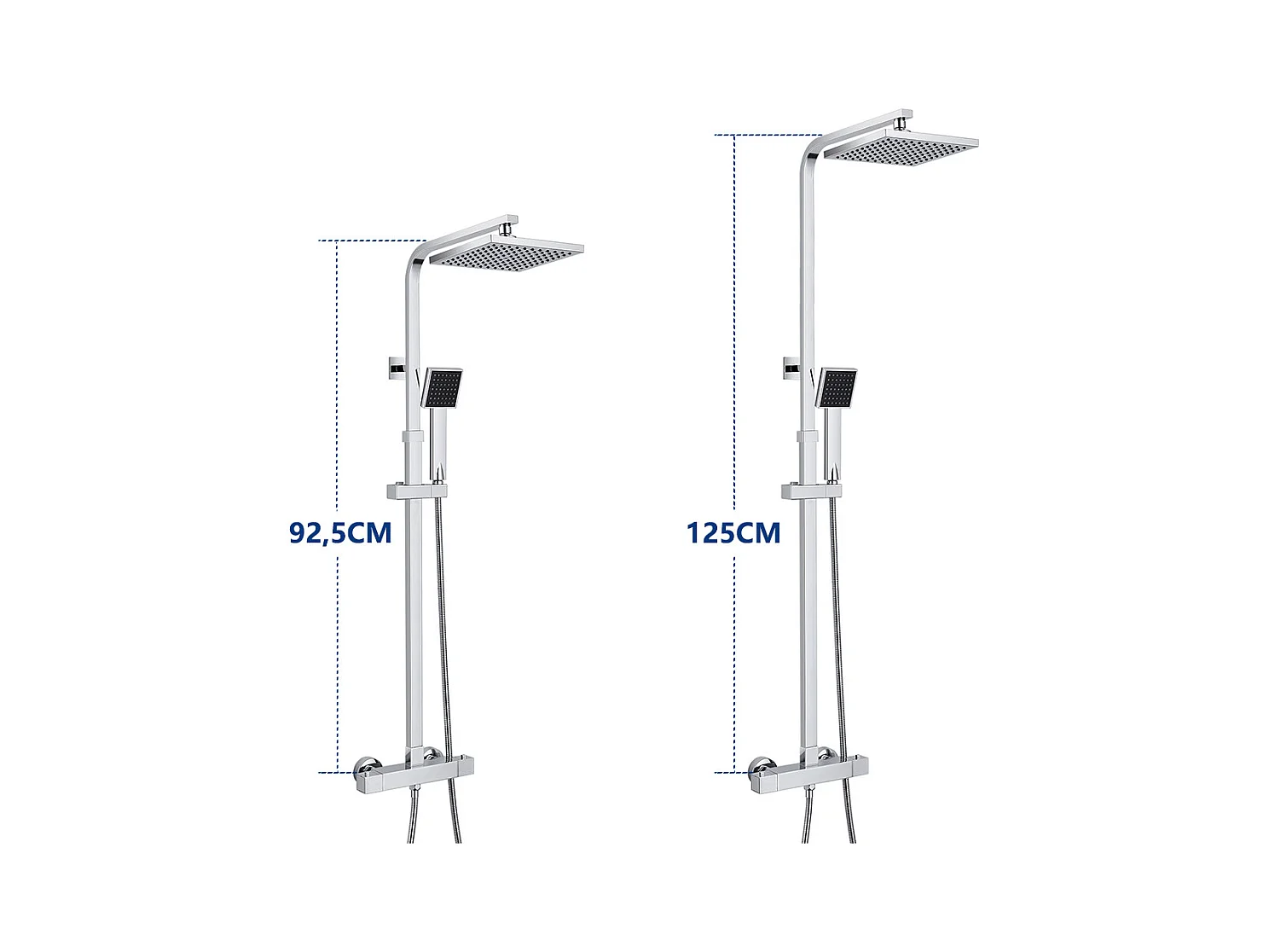 Colonne de Douche Thermostatique Système,Hauteur Réglable Ensemble de Douche avec Douche à Main/Douche à Tête Carrée,38°C Anti-BrûLure,Chrome
