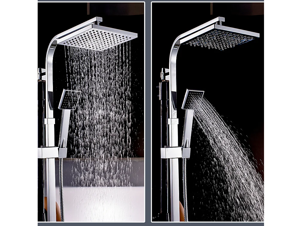 Colonne de Douche Thermostatique Système,Hauteur Réglable Ensemble de Douche avec Douche à Main/Douche à Tête Carrée,38°C Anti-BrûLure,Chrome