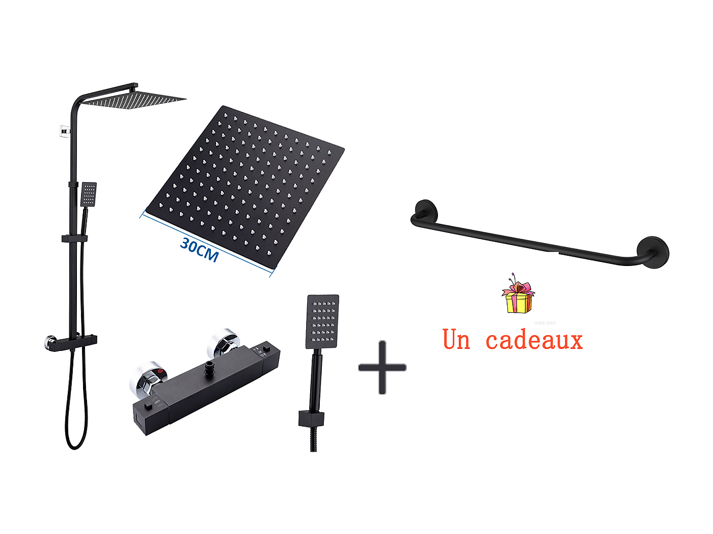 Colonne Douche Thermostatique Noir de 38°C avec Mitigeur,Réglable
