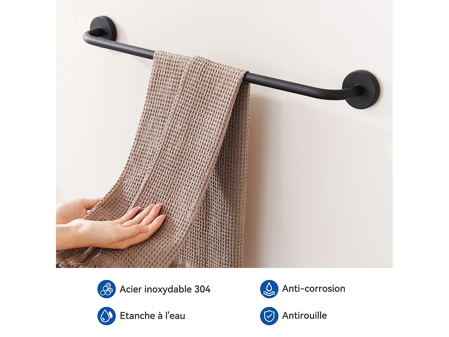 Colonne Douche Thermostatique Noir de 38°C avec Mitigeur,Réglable Hauteur 90-116cm+Porte-Serviettes de Salle Bain,Auto-adhésif/ Perçage,60CM,en INOX