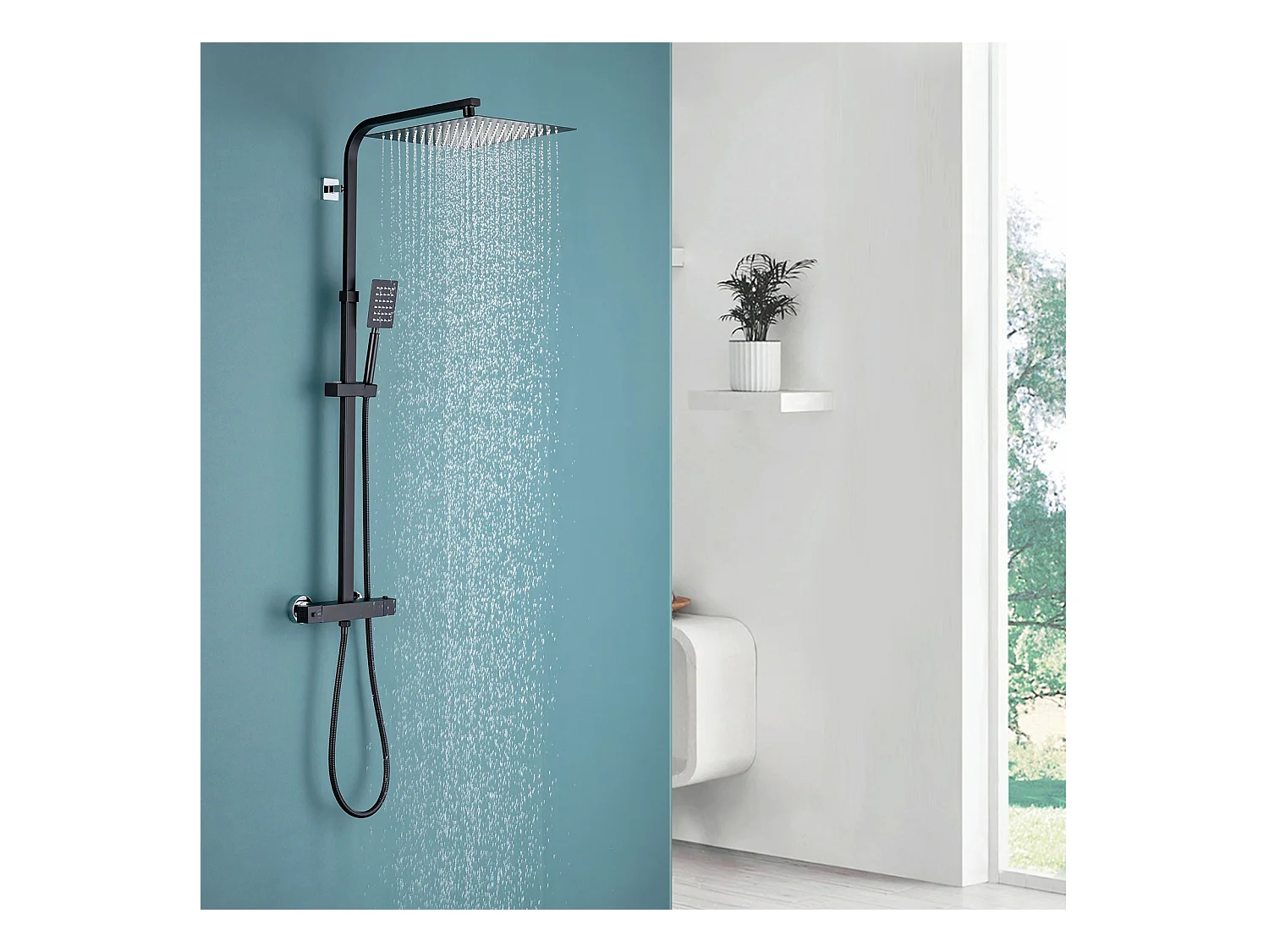 AURALUM MAX Colonna Doccia TermostaticaE Nero Set doccia con doccia superiore Ultra-sottile Altezza regolabile per bagno