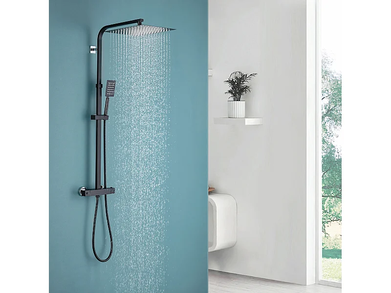 AURALUM MAX  Colonne de Douche Thermostatique Noir Ensemble de Douche avec Douche de Tête Supérieur Ultra-mince Hauteur Réglable pour Salle de Bain