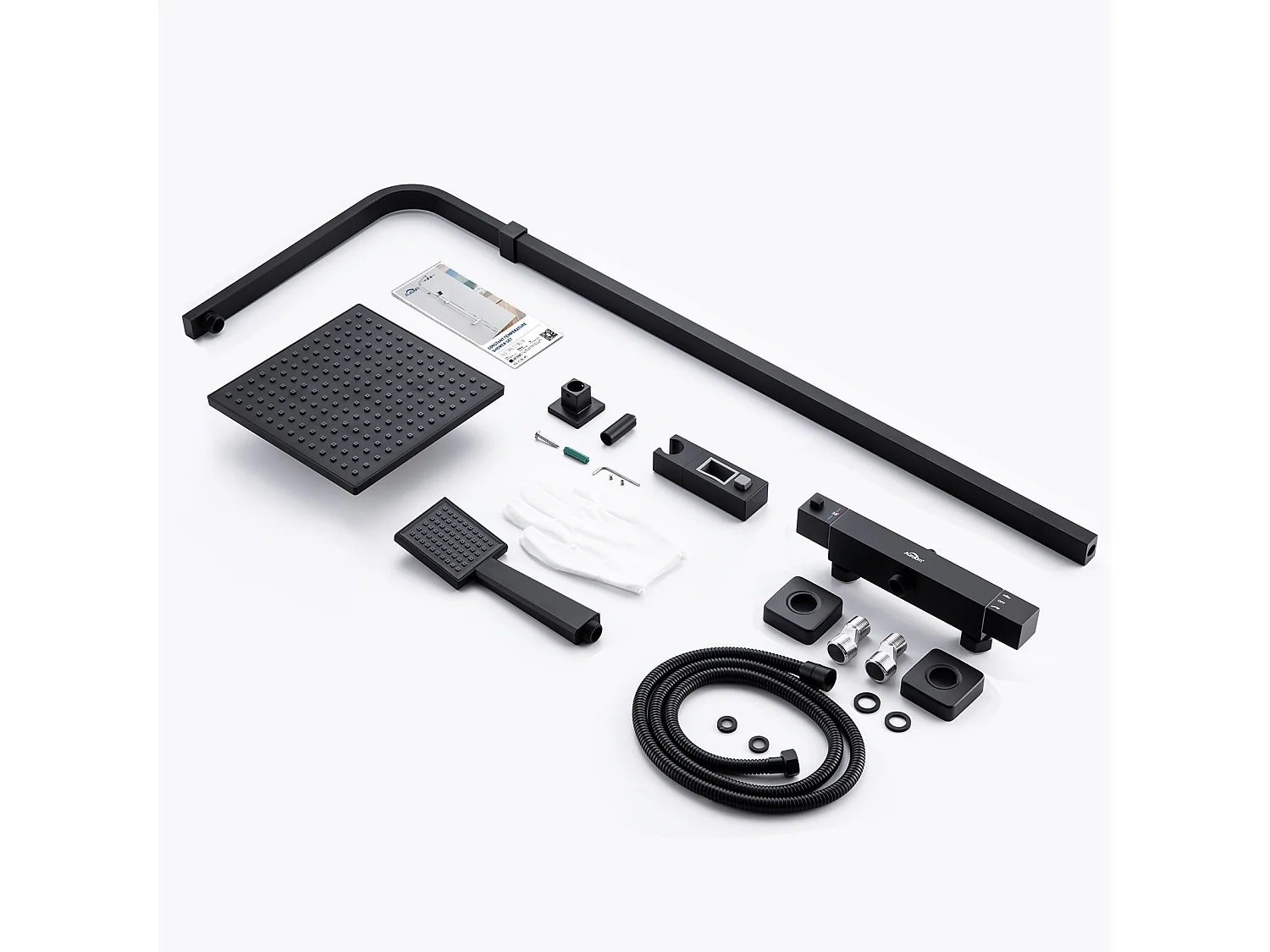 Colonne Douche Thermostatique Noir Ensemble Douche Mitigeur en Laiton Mitigeur Thermostatique avec Tête Douche/Douchette Hauteur Réglable,EU Modèle