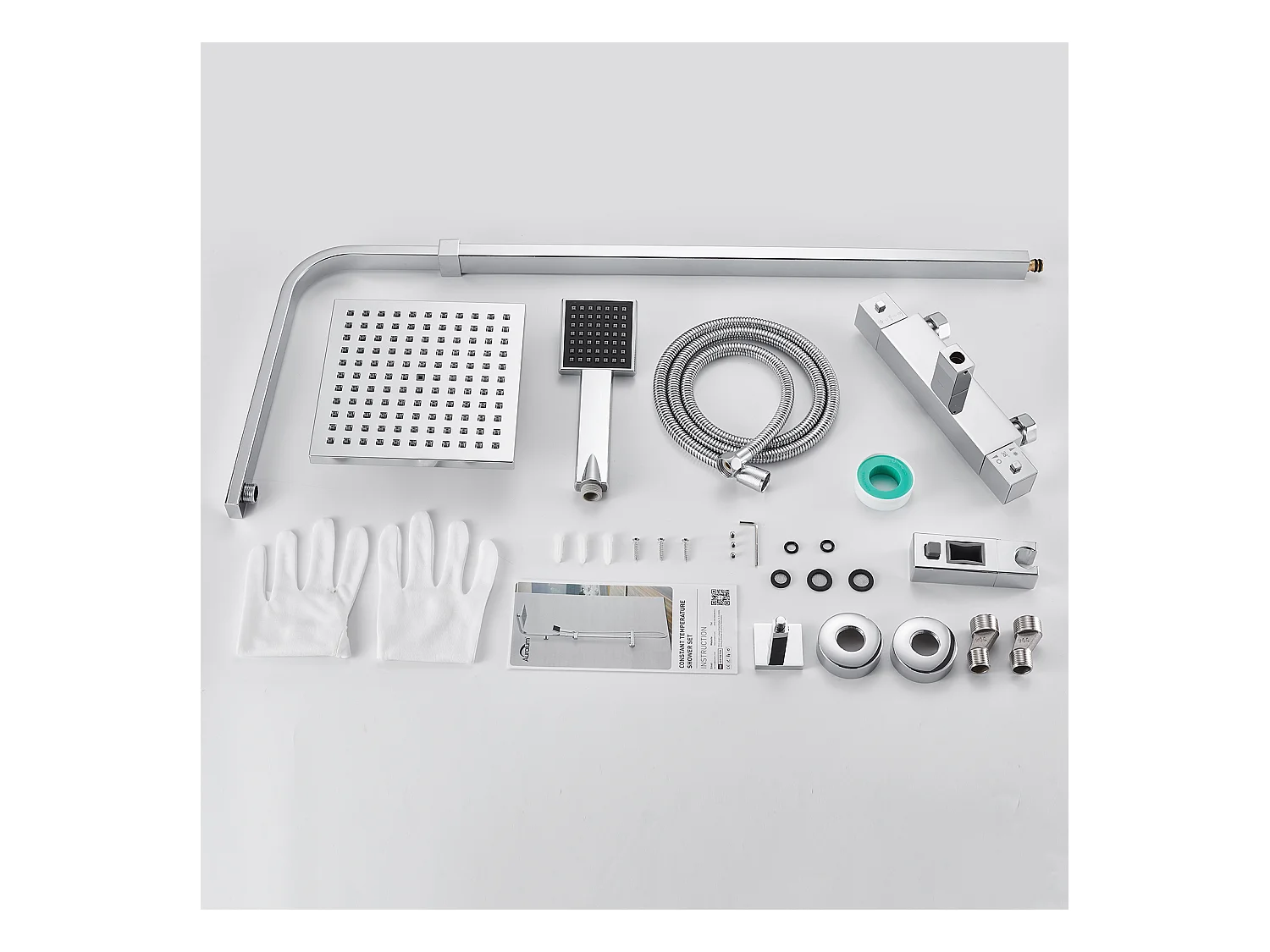 AURALUM MAX Colonne  Douche Thermostatique,Réglable en Hauteur,Système Douche avec Pommeau de Pluie et Douchette à Main Carré,Acier Inoxydable Chromé