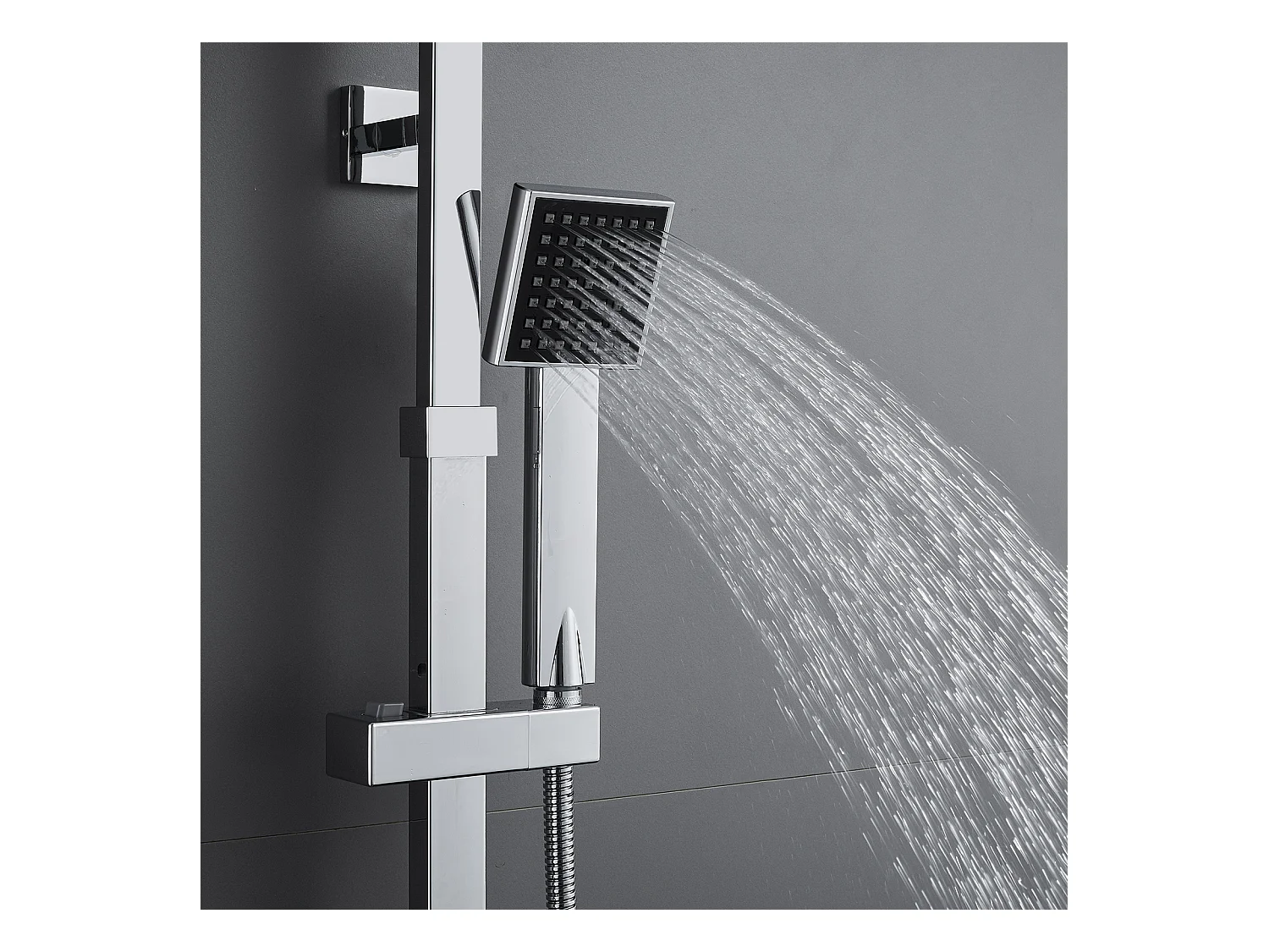 AURALUM MAX Colonne  Douche Thermostatique,Réglable en Hauteur,Système Douche avec Pommeau de Pluie et Douchette à Main Carré,Acier Inoxydable Chromé