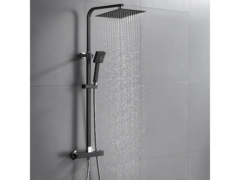 Colonne Douche Thermostatique Ensemble Douche Noir Hauteur Réglable Set Douche Noir avec Mitigeur Systeme de Douche Pluie pour Salle Bain,EU Modèle