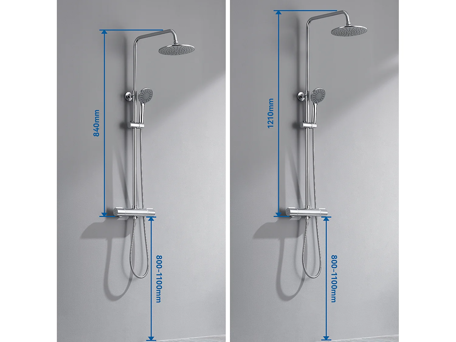 AURALUM MAX Colonne Douche avec Mitigeur Thermostatique Chromé Ensemble Douche Ronde en Laiton Système Douche Hauteur Réglable Douchette 3 Jets D'eau