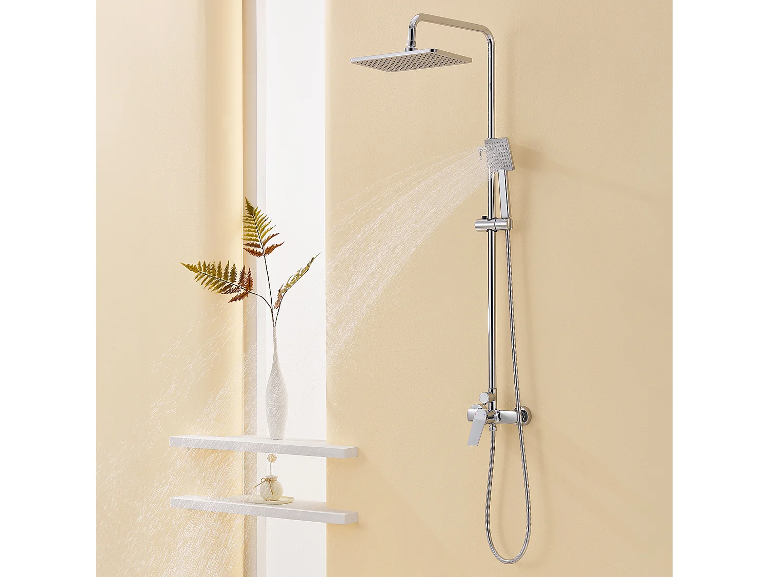 Colonne de Douche Mécanique, Colonne Douche Chromé,Hauteur Réglable 90-1240mm pour Salle Bain,Mitigeur Douche avec Douchette/Pommeau deDouche
