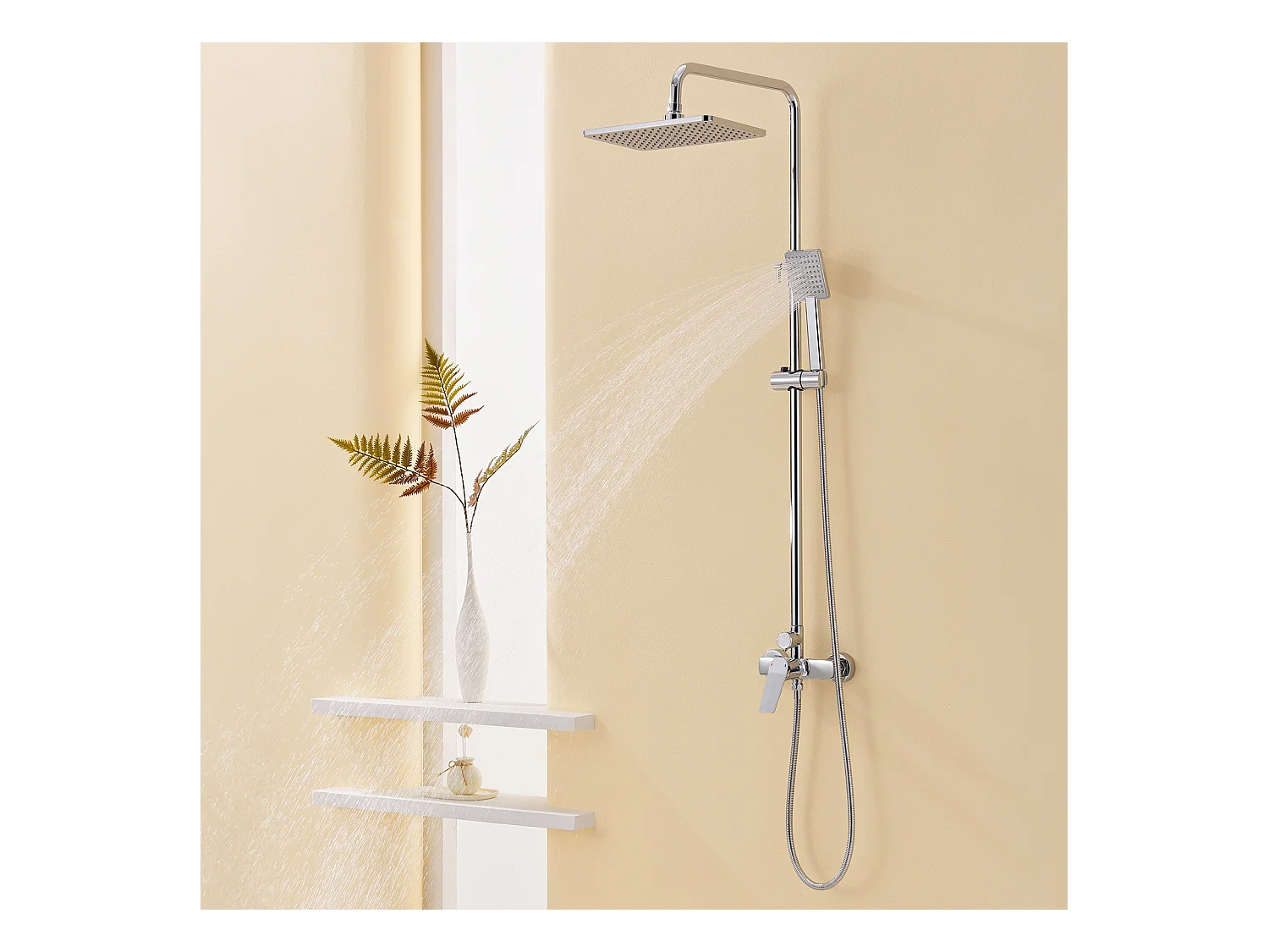 Colonne de Douche Mécanique, Colonne Douche Chromé,Hauteur Réglable 90-1240mm pour Salle Bain,Mitigeur Douche avec Douchette/Pommeau deDouche
