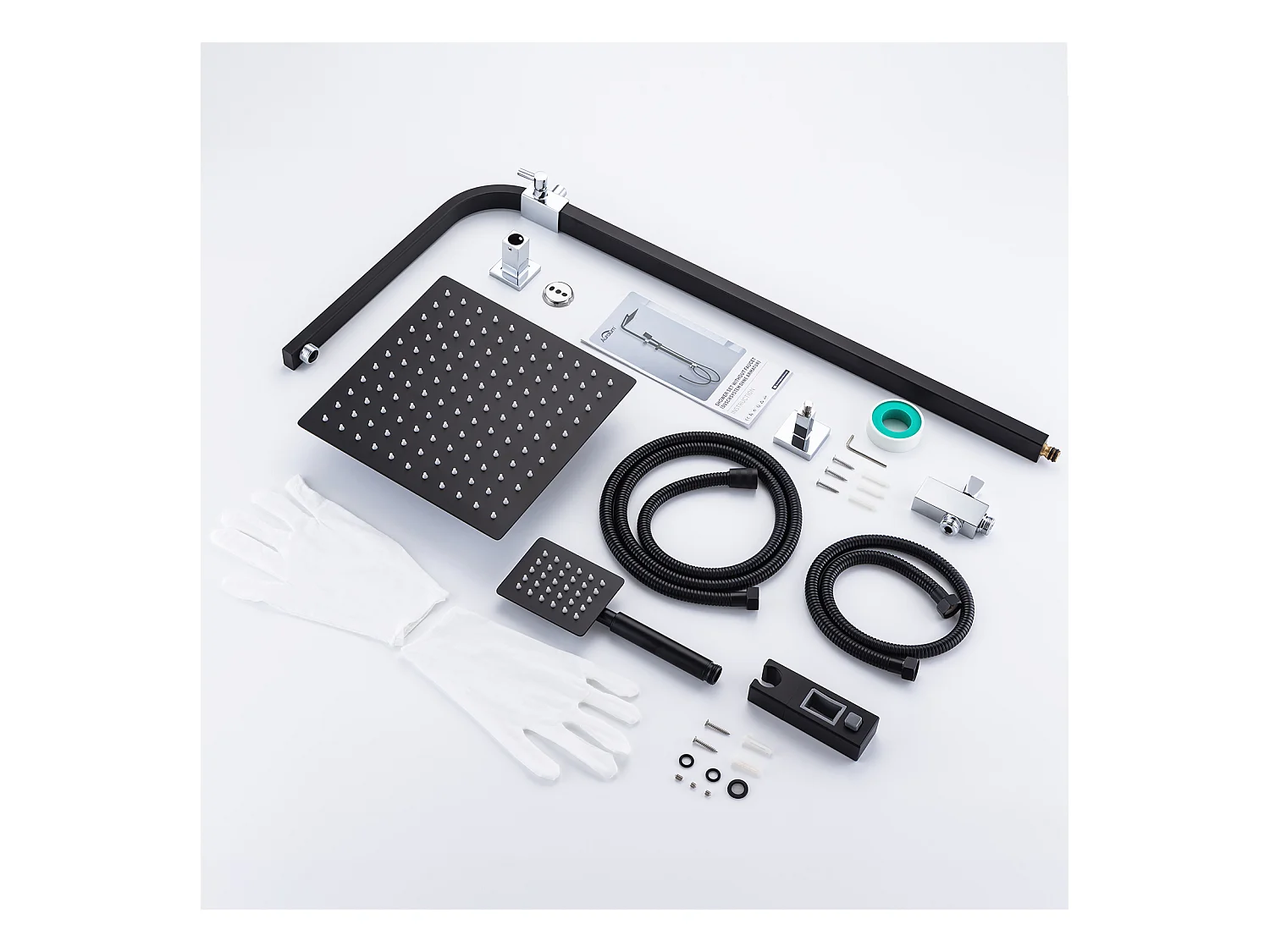 Douchekolom Zonder Mengkraan Douchesysteem met Handdouche/KopVierkante Douche 10 Inch/In Hoogte Verstelbaar 690-1130 mm Badkamer,Zwart