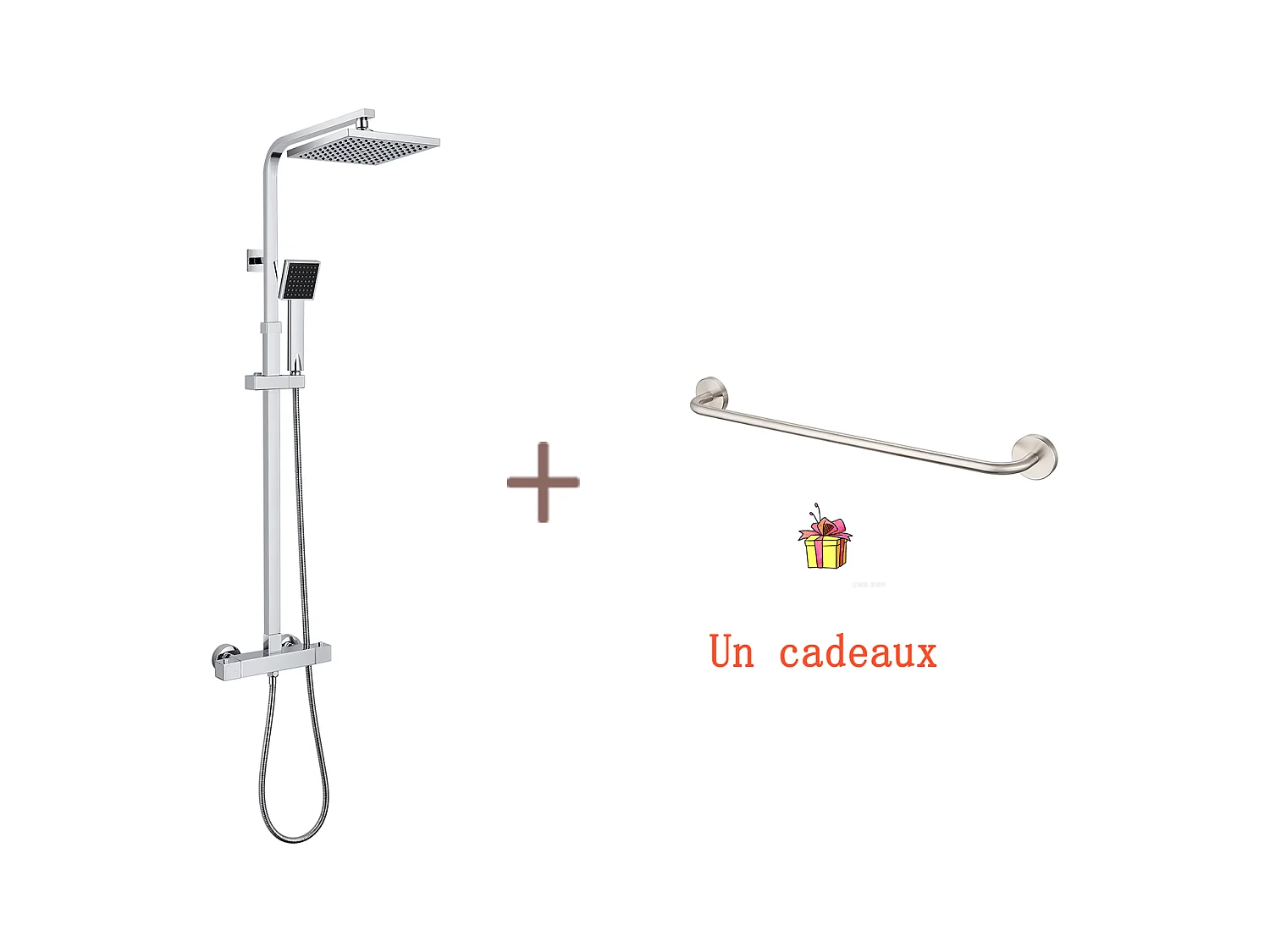 Auralum MAX Système de Douche Carré Colonne de Douche avec Mitigeur Thermostatique,Corps en Laiton+60cm Porte-Serviettes Salle Bain en Inox 304
