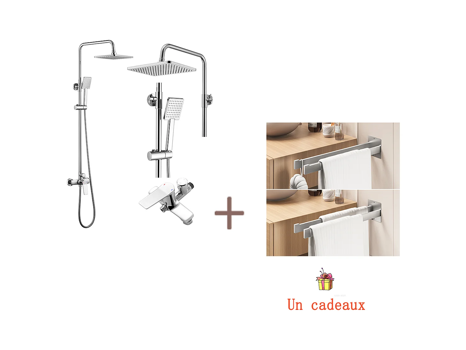 AURALUM MAX Mechanische Douchekolom, In Hoogte Verstelbare 90-1240mm Verchroomde Messing Doucheset + Zelfklevende/Borende Badkamer Handdoekhouder, Geborsteld