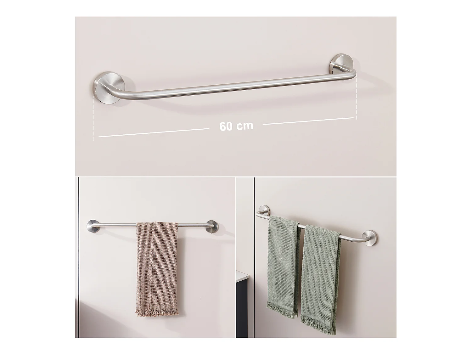 Colonne Douche Thermostatique Chromé,Hauteur Réglable Set Douche Douchette avec 3 Jets D’eau+60cm Porte-Serviettes Salle Bain Auto-adhésif/ Perçage