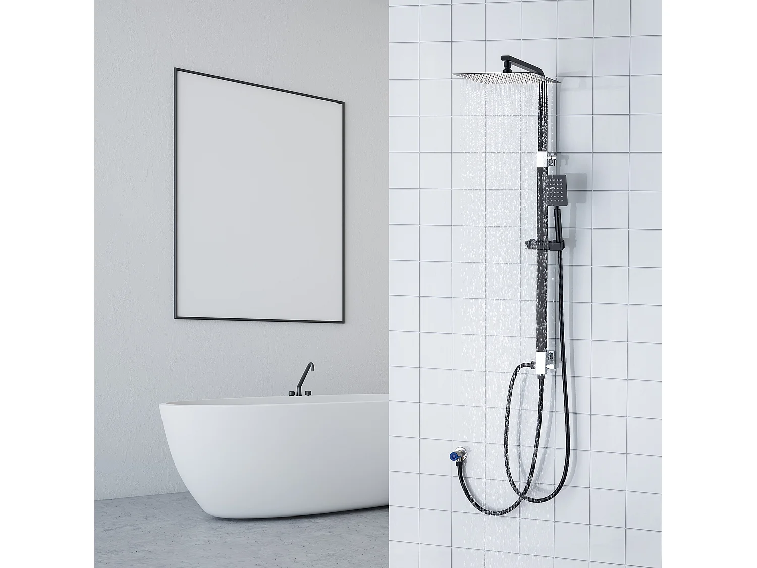 Colonna Doccia Nera Senza Miscelatore Sistema Doccia con Doccia a Mano/Soffione Doccia Quadrata 10 Pollici/Altezza Regolabile 690-1130 mm,Modello UE